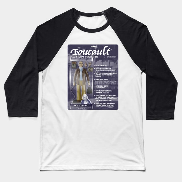 Foucault Action Figure Baseball T-Shirt by GiantsOfThought